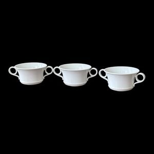 Rene Ozorio Argento Bouillon Soup Cup Double Handle White Porcelain Set of 3 LN